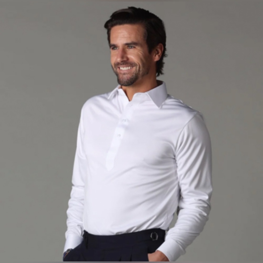 Collar & Co. Semi-Spread Collar Polo Long Sleeve White R131 R137 R139